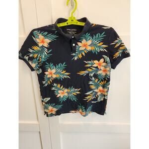 Banana Republic Polo Mens Large Blue Organic Cotton Pique Floral Summer Dadcore